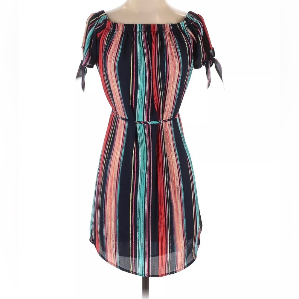 Womens Rue 21 Striped Dress Large Multi Colored Polyester Light Weight Rn70829